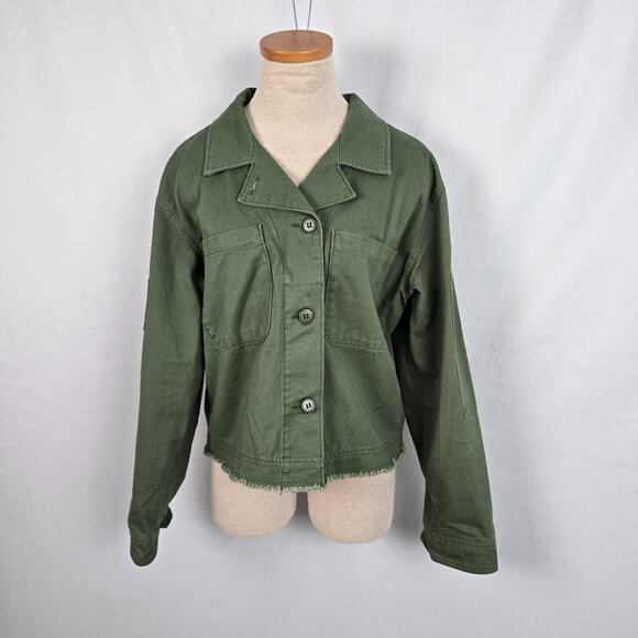 Sanctuary Military Crop Denim Jacket Women's L Green Button Up - Picture 1 of 16